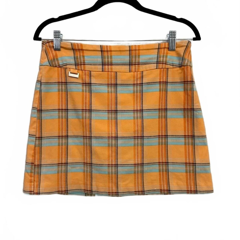 Y2K Plaid Mini Skirt in Orange and Blue